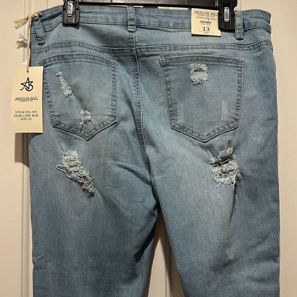 NEW w/tags American Bazi skinny low rise light blue wash denim jeans size 13 - Picture 12 of 12